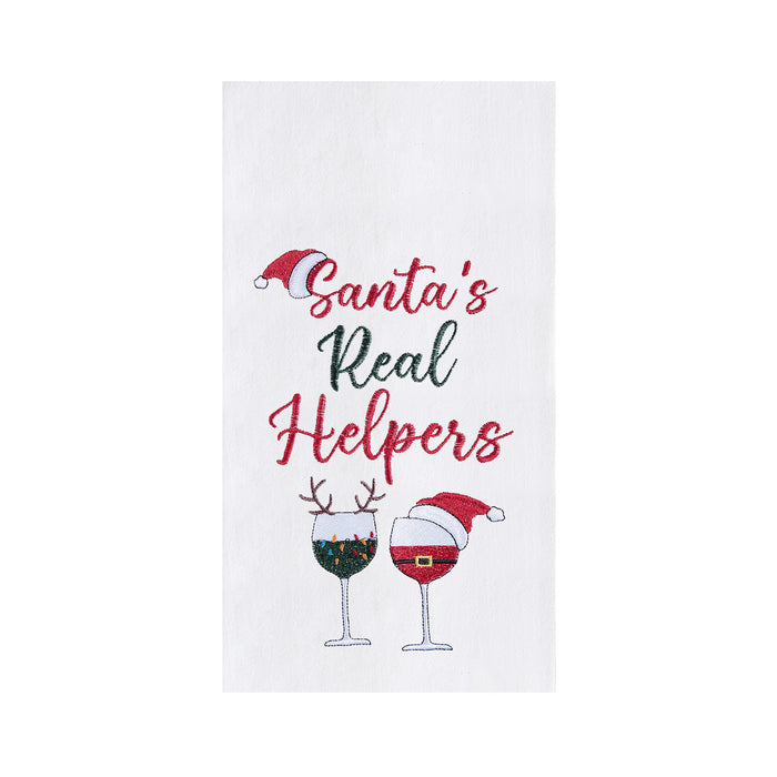 A Santas Real Helpers Flour Sack Kitchen Towel.