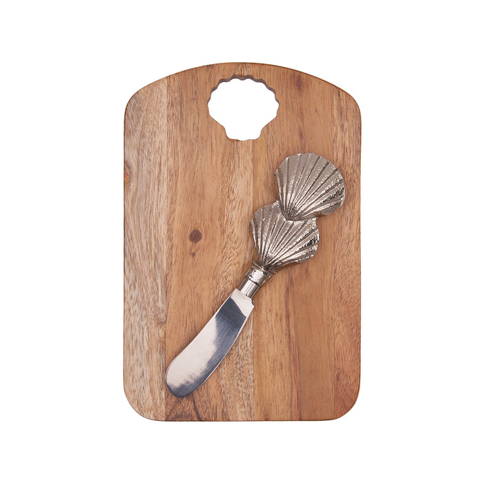 A Scallop Shell Acacia Wood Server & Spreader Set.