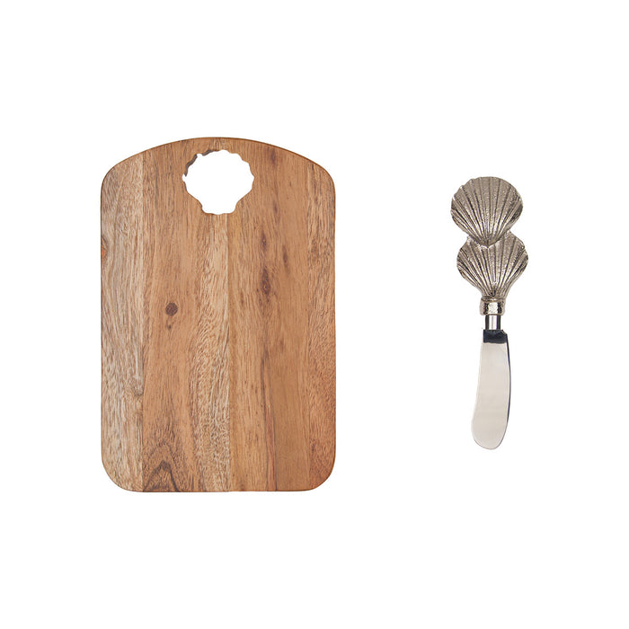 A Scallop Shell Acacia Wood Server & Spreader Set.