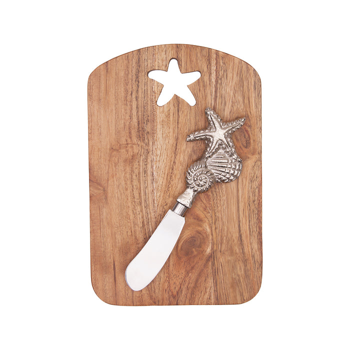 A Sea Star Acacia Wood Server & Spreader Set.