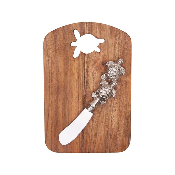 A Sea Turtle Acacia Wood Server & Spreader Set.