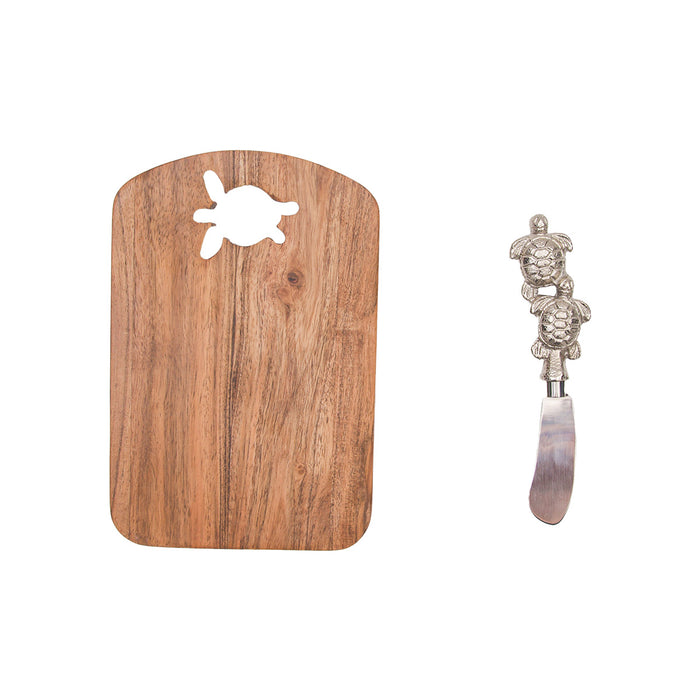 A Sea Turtle Acacia Wood Server & Spreader Set.