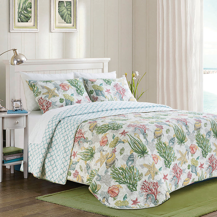 A Shellwood Sound Quilt Set displayed on a made bed.