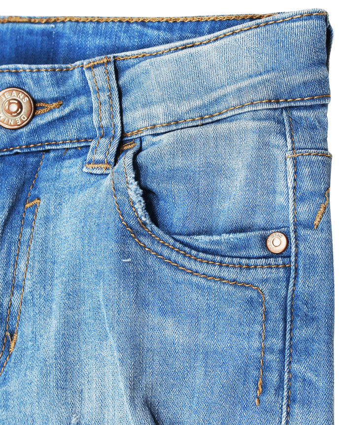 Slim Jeans For Kids Bird Shaped Ripped Holes Elastic Band Inside