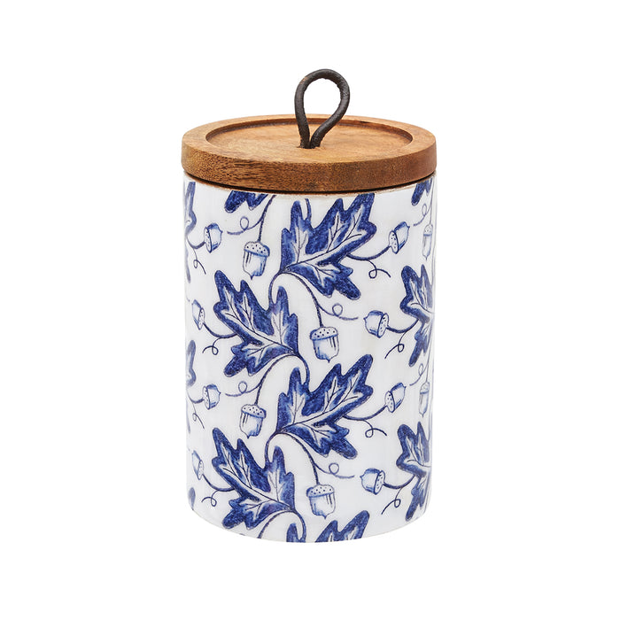 A Small Blue Harvest Mango Wood Canister.
