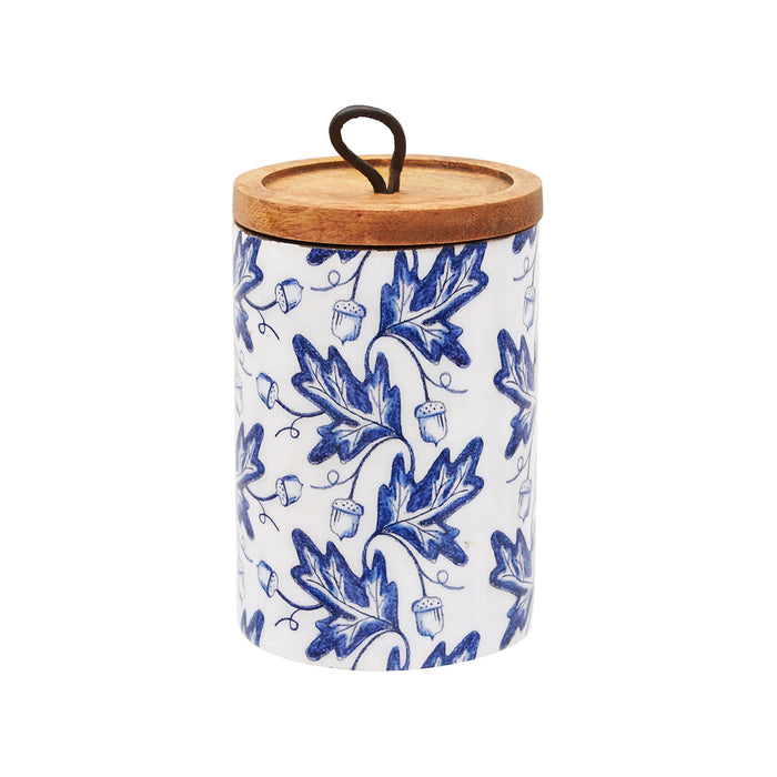 A Small Blue Harvest Mango Wood Canister.