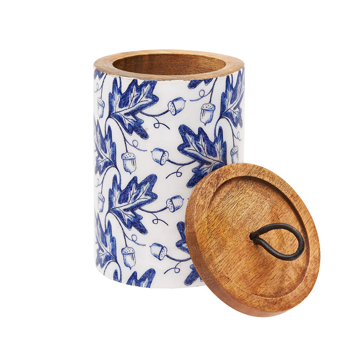 A Small Blue Harvest Mango Wood Canister.