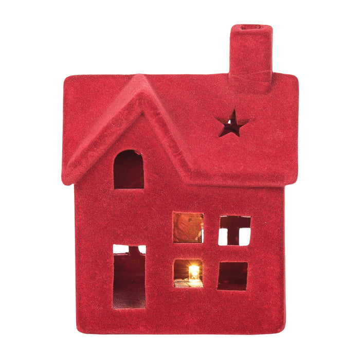 A Small Flocked Red House LED Figurine.