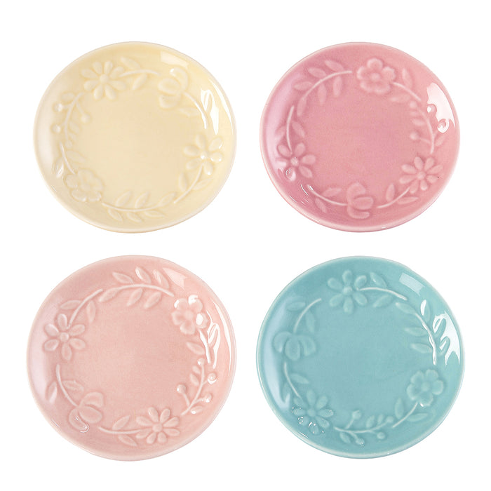 A Spring Floral Embossed Plates, Set of 4.