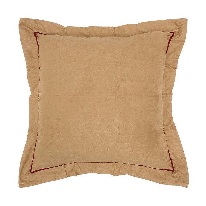 A Tan Faux Suede & Red Euro Sham.