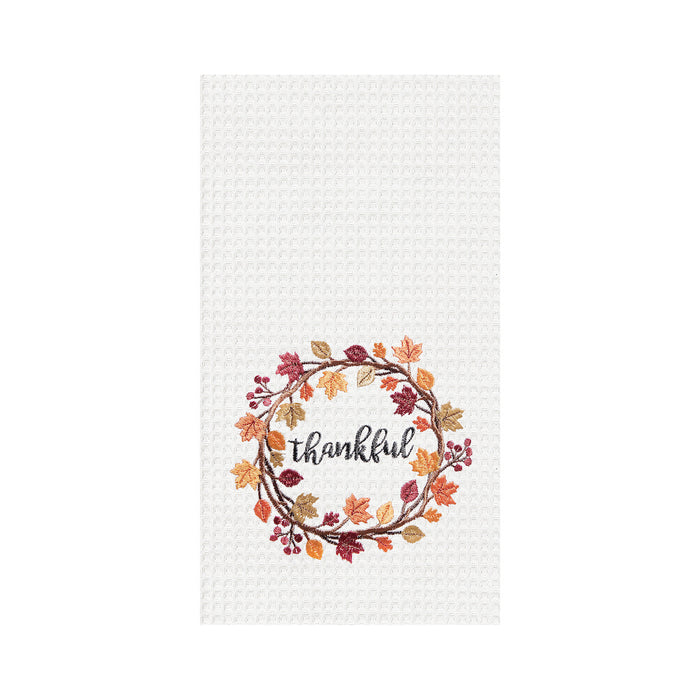 A Thankful Wreath Waffle Weave Kitchen Towel.