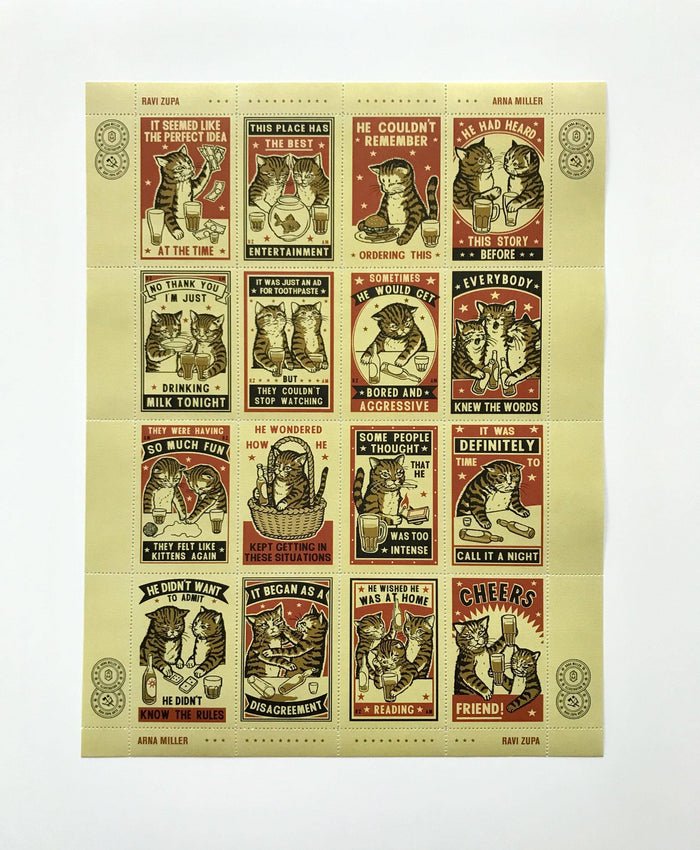The Portland Stamp Company - Drunk Cats - Lick & Stick Stamps