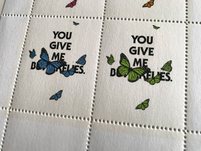 The Portland Stamp Company - You Give Me Butterflies - Lick & Stick Valentine Stamps