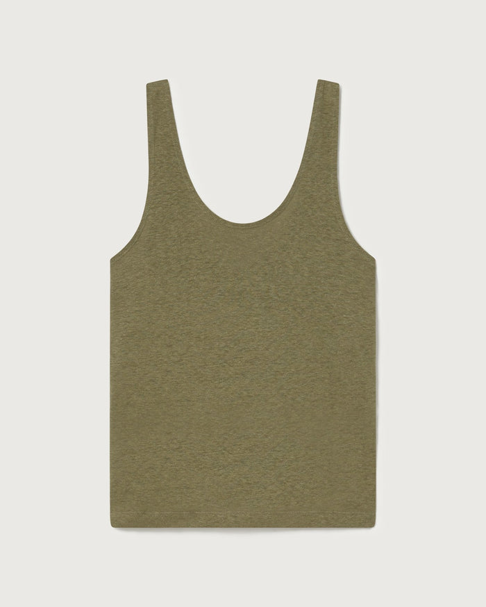Thinking Mu - Hemp Tank Top - Kaki-Tops-WTP00079