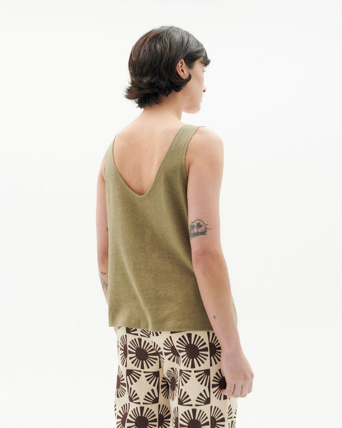 Thinking Mu - Hemp Tank Top - Kaki-Tops-WTP00079