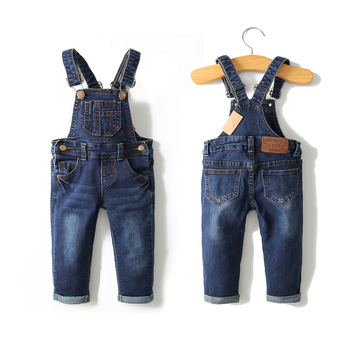 Toddler Adjustable Washed Slim Blue Jeans Overalls