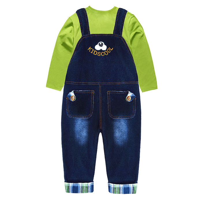 Toddler Cartoon Dog Overalls Green T-shirt Set