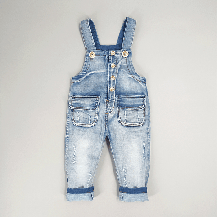 Toddler Washed White Polo Pocketed Overalls Set