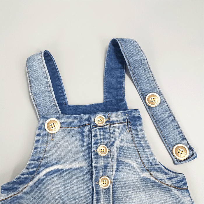 Toddler Washed White Polo Pocketed Overalls Set
