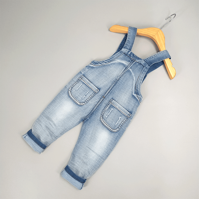 Toddler Washed White Polo Pocketed Overalls Set