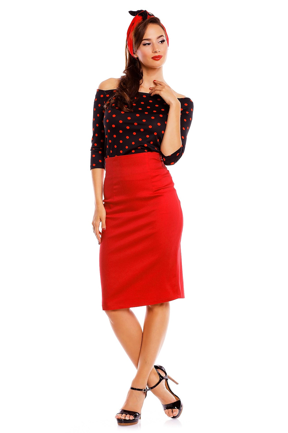 Gloria Black-Red Polka Dot Top