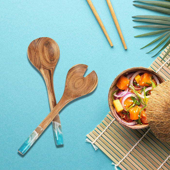 A Wave Acacia Wood Salad Servers.