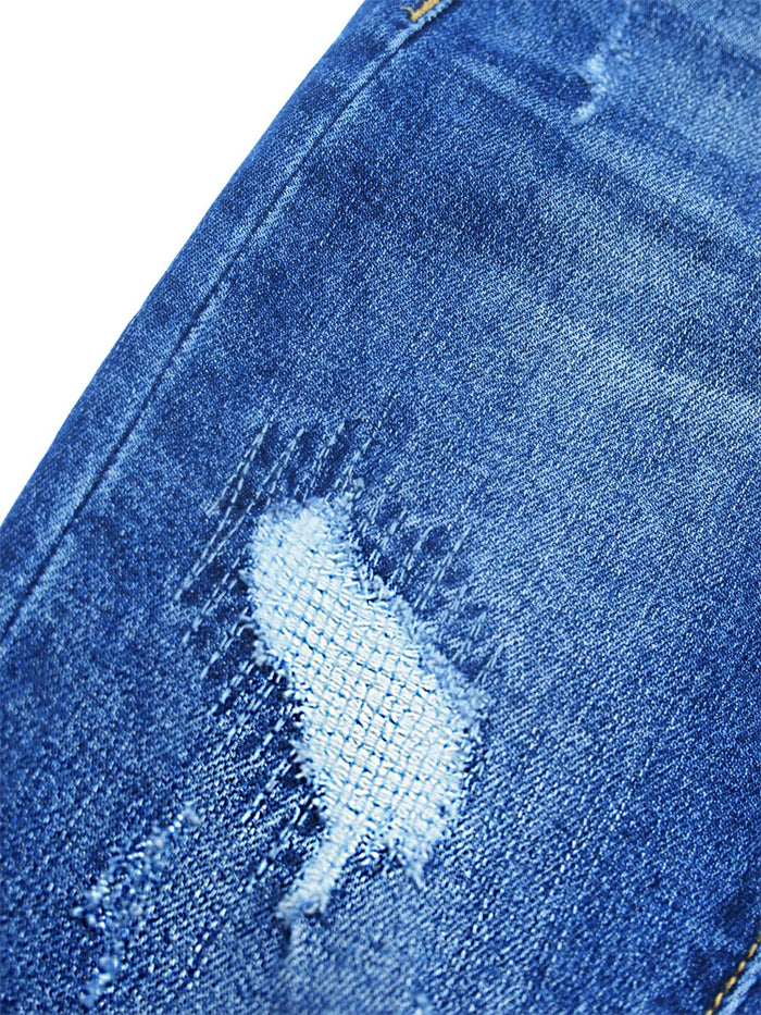 Wearproof Baby Girl Boy Elastic Band Ripped Denim Jeans Pants